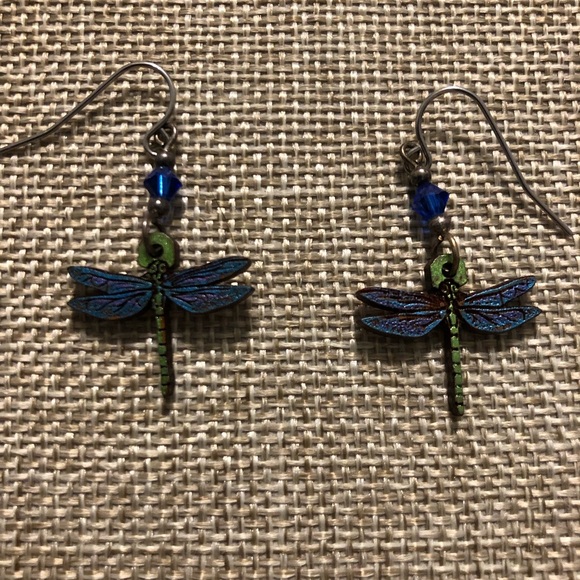 Dragonfly earrings hand painted - Picture 1 of 5